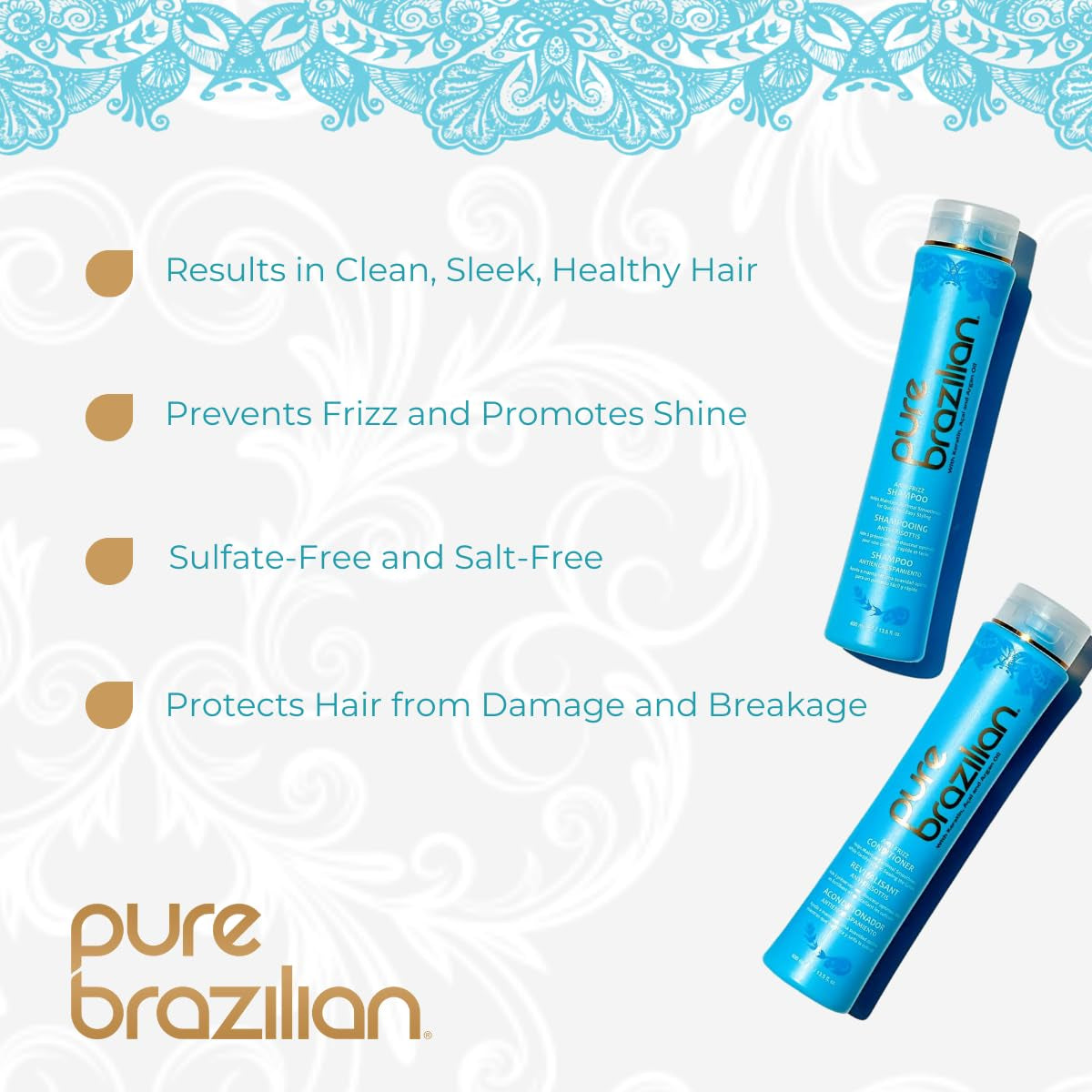 anti Frizz Daily Shampoo & Conditioner - Salt-Free & Color Safe Shampoo & Conditioner Enriched with Keratin, Argan Oil, and Acai (13.5 Ounce / 400 Milliliter)