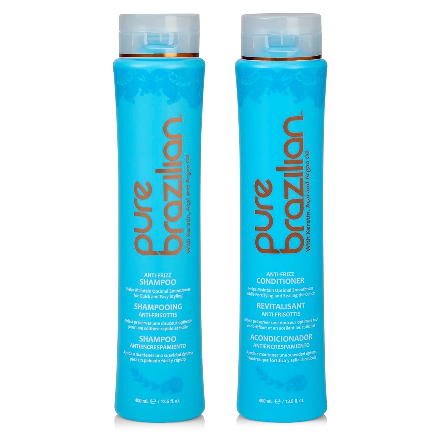 anti Frizz Daily Shampoo & Conditioner - Salt-Free & Color Safe Shampoo & Conditioner Enriched with Keratin, Argan Oil, and Acai (13.5 Ounce / 400 Milliliter)