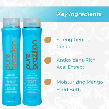 anti Frizz Daily Shampoo & Conditioner - Salt-Free & Color Safe Shampoo & Conditioner Enriched with Keratin, Argan Oil, and Acai (13.5 Ounce / 400 Milliliter)